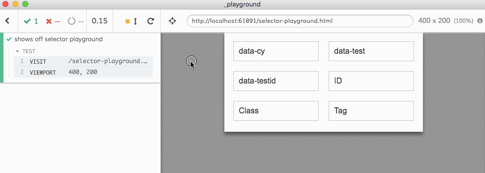 Opening selector playground and hovering over elements